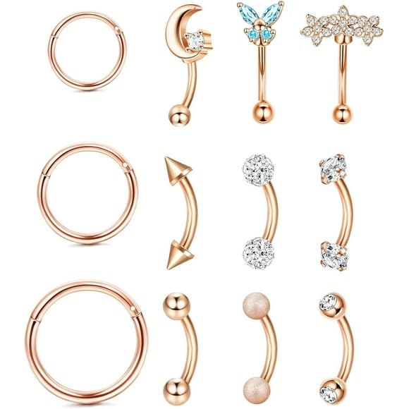 shiyou-18Pcs 16G Eyebrow Piercing Jewelry for Women Men, Eyebrow Rings Rook Earrings Rook Piercing Jewelry Belly Lip Ring Curved Barbells Eyebrow Piercing Cartilage Daith Helix Tragus Body Piercings,