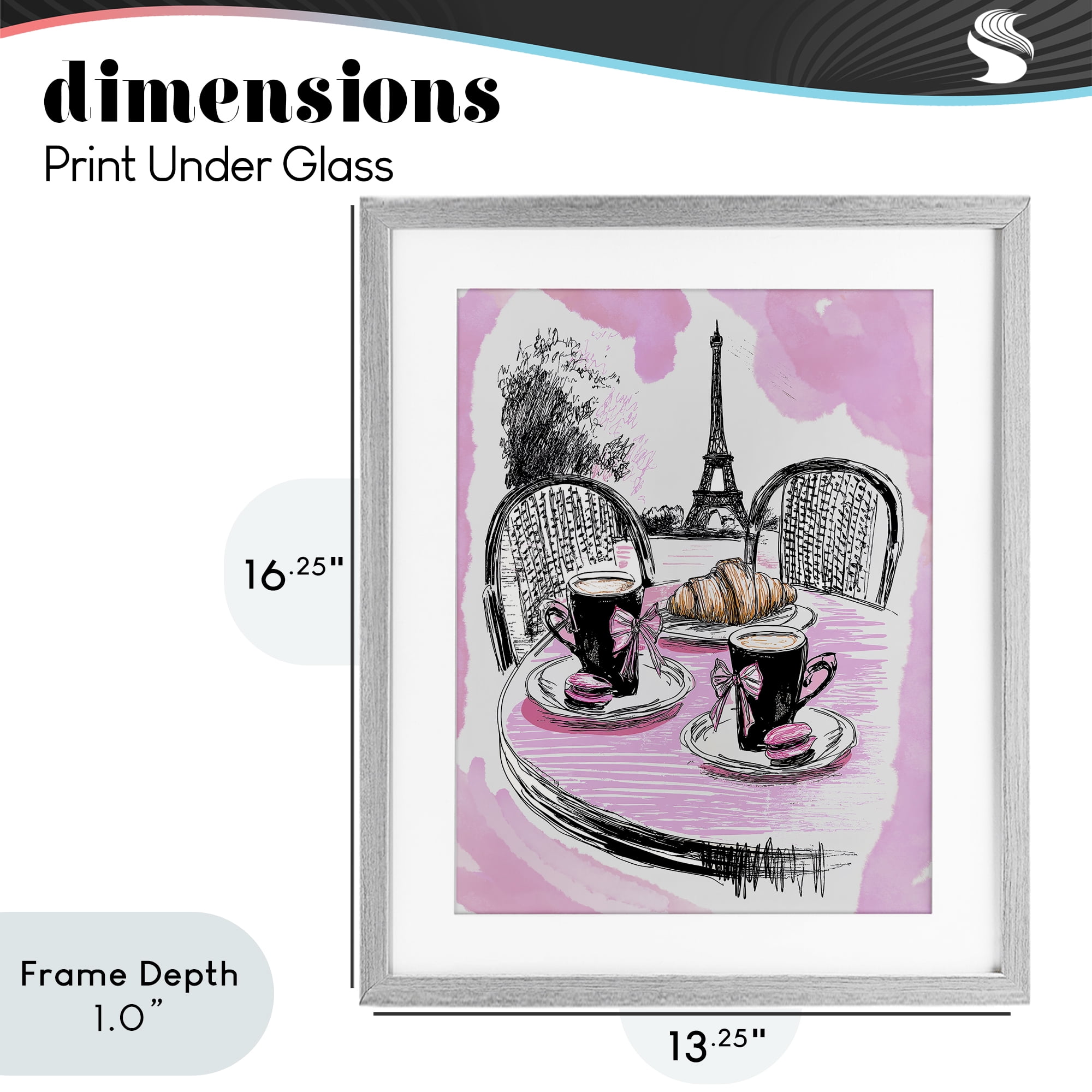 Stupell Industries Pink Parisian Cafe Breakfast Gray Framed Print Under Glass, design by Jess Stempel