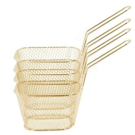 

French Fries Strainer Stainless Steel Sturdy And Durable Fry Basket 4Pcs For Chips Fries Shrimps Wedges Various Cooking Functions Gold