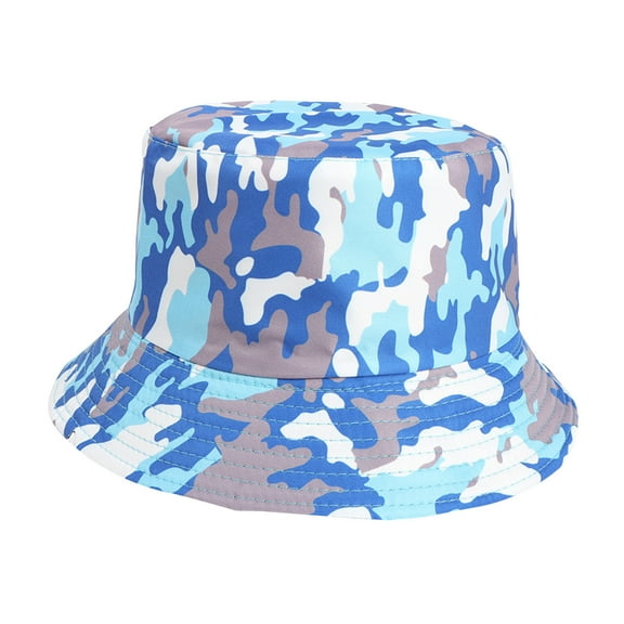 Odeerbi Hawaii Beach Hats for Men Women Reversible Bucket Hat for Sun Protection Sun Hat Camouflage Pattern Fisherman Hats Wear Outdoor Sunscreen Sky Blue