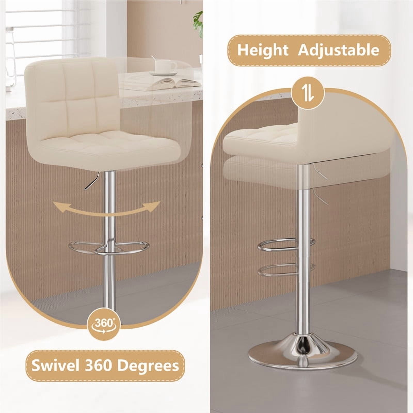 Daluvenix Swivel Bar stools set of 2 Modern PU Leather Barstools with Midback, Adjustable Counter Height Bar Chairs for Kitchen Island, Beige