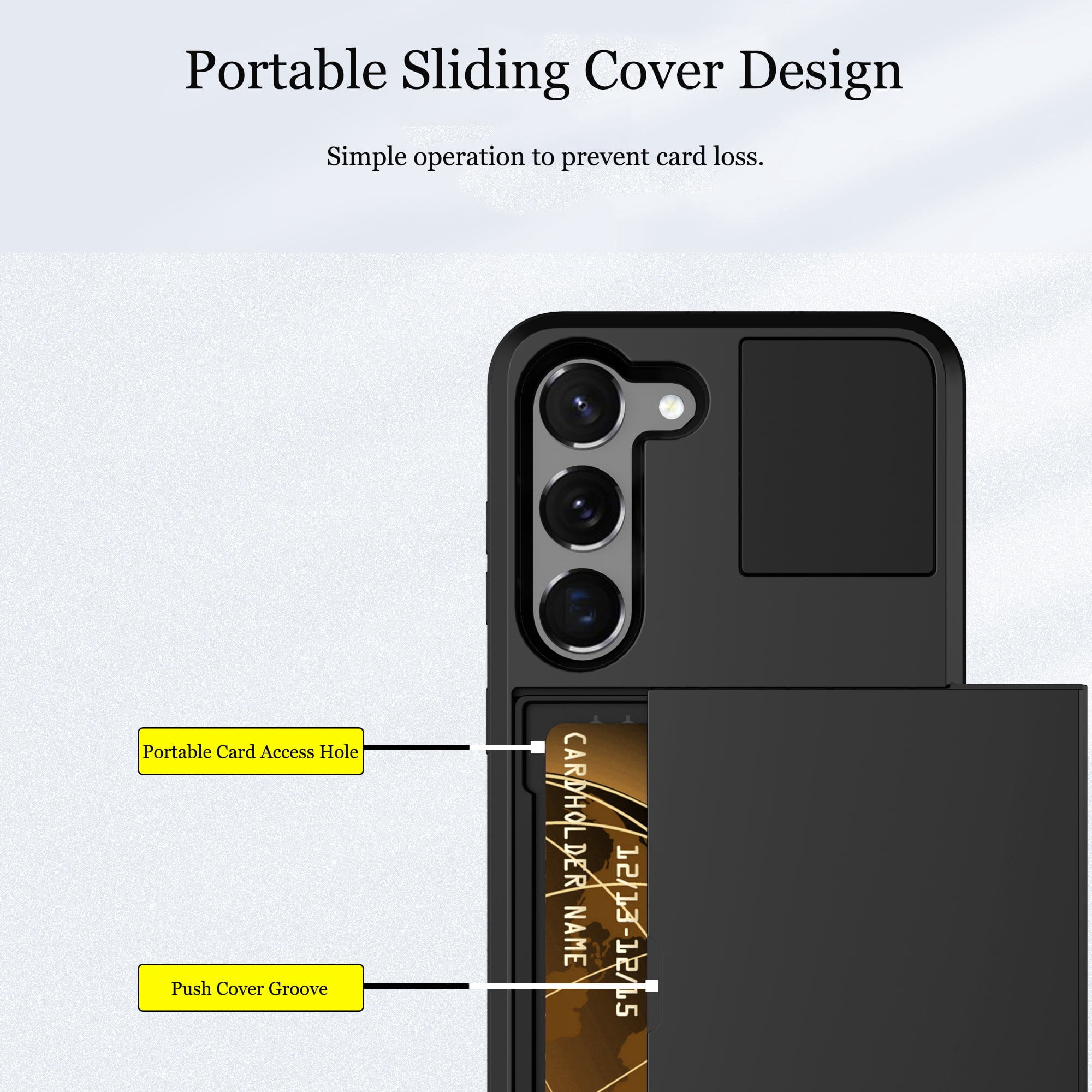for Samsung Galaxy S22 Case Wallet Credit Card Holder ID Slot Sliding Door Hidden Pocket Men Women Anti-Scratch Dual Layer Hybrid Bumper Armor Protective Shell Back Cover,Darkblue