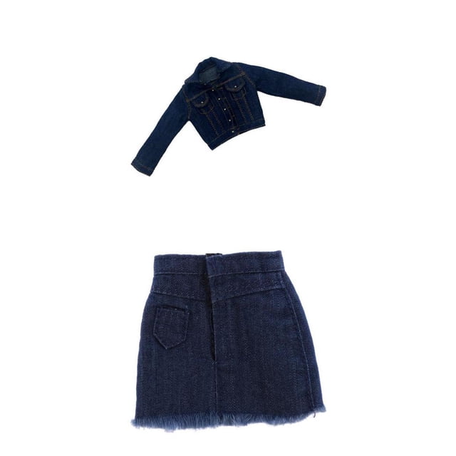 Chaqueta de mezclilla 1/6 prendas de vestir exteriores y corta de mezclilla para de soldado femenino, regalo de cumpleaños de Navidad par Zulema Falda de mezclilla femenina de 12 pulgadas