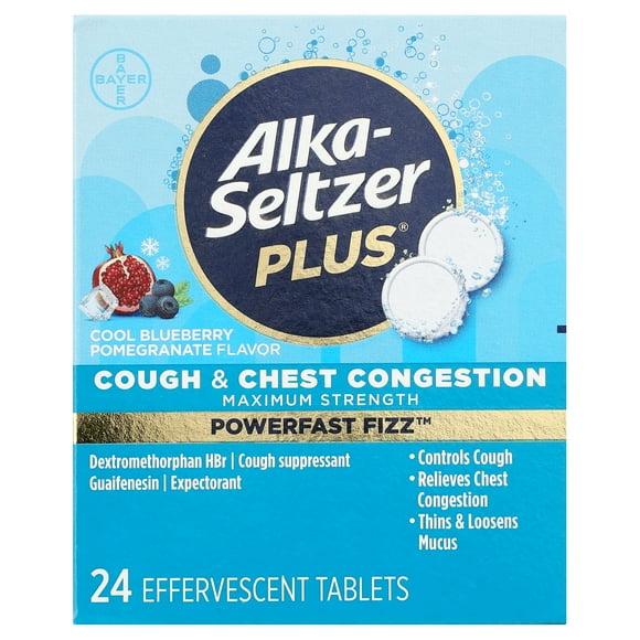 Alka-Seltzer Plus Powerfast Fizz Cough & Chest Congestion Medicine, Effervescent Tablets, 24 Count