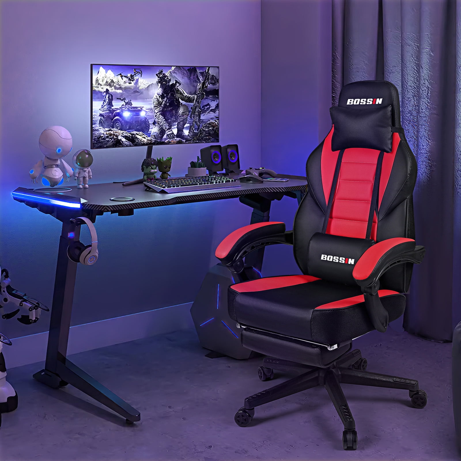 Waleaf Gaming Chair, Ergonomic Heavy Duty Design, Gamer Chair with Footrest and Lumbar Support, Large Cushion High Back Office Chair, Big and Tall Computer Chair