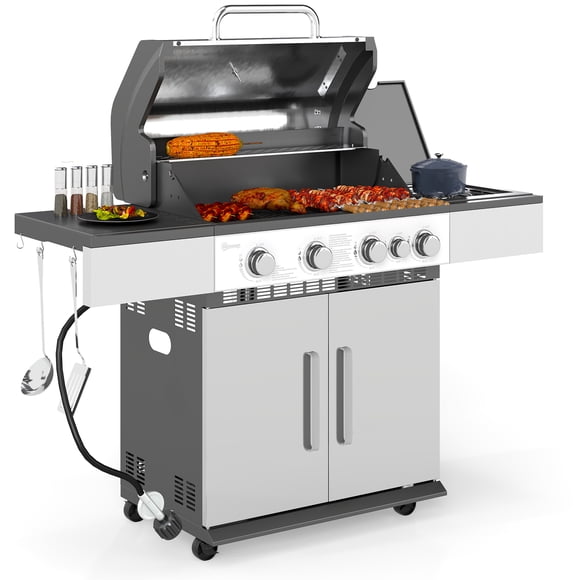 Outsunny Barbecue au Gaz Propane à 4+1 Brûleurs pour l'Extérieur, Portable, avec Armoire