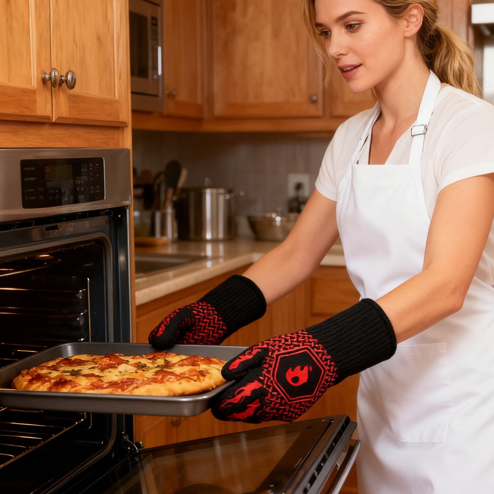 Fufafayo Oven Mitts Heat-Resistant Gloves for Ovens And Microwaves, High-Temperature Protective Gloves for Handling Hot Pots Pans, Kitchen Cooking BBQ Baking Grilling Essentials