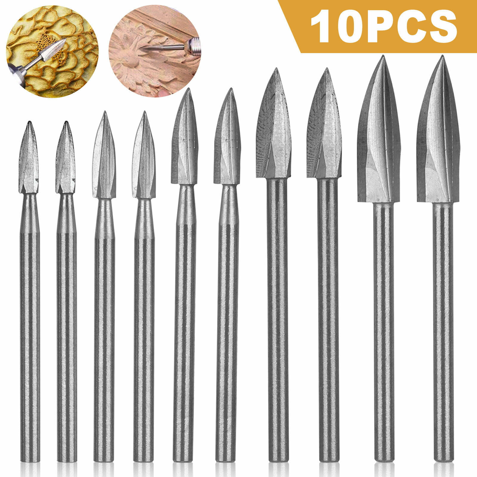10x Wood Carving Engraving Drill Bits Dremel Rotary Tool Set Milling Root Cutter 