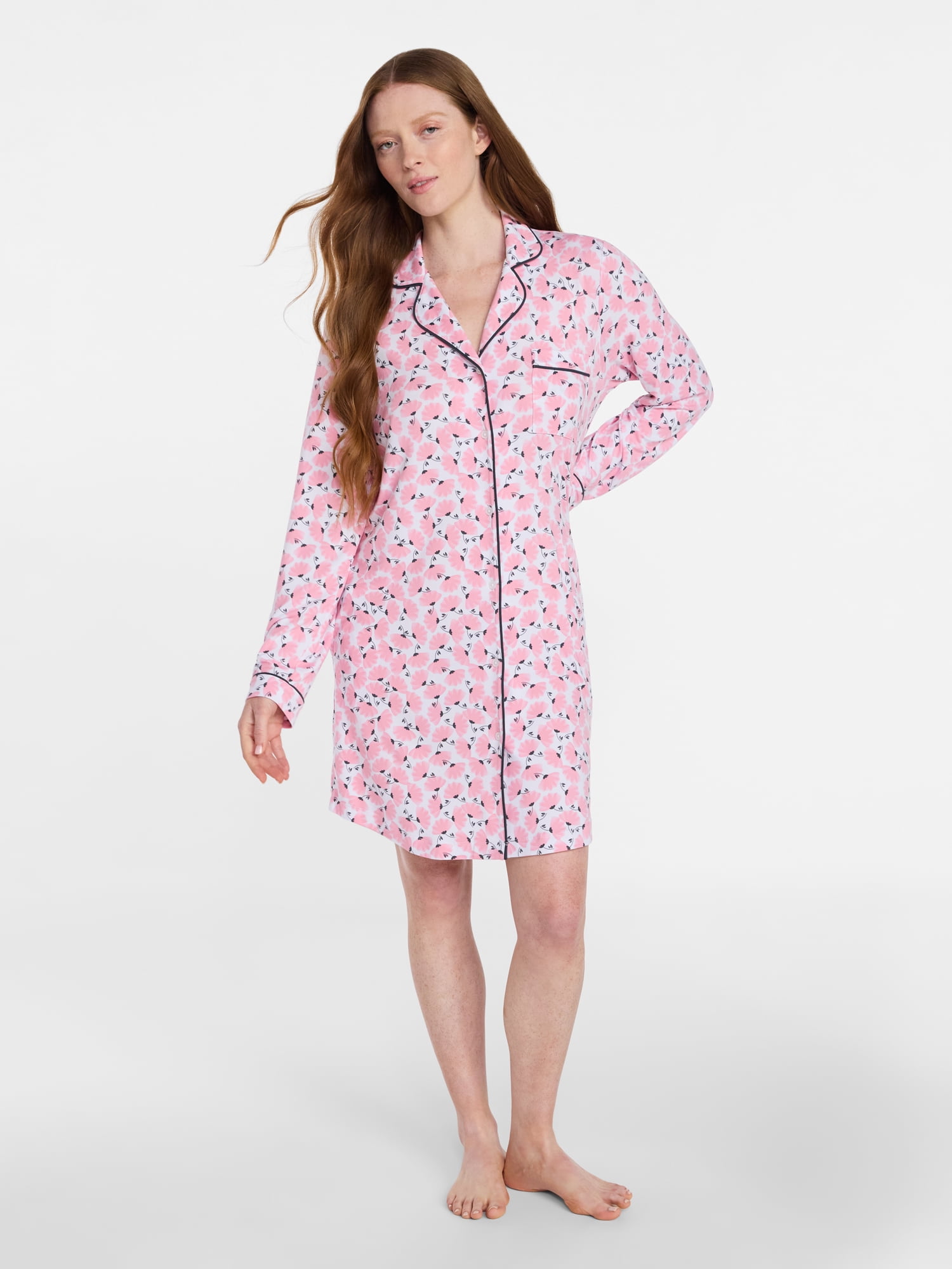 Joyspun Women's Dreamy Soft Collection Long Sleeve Sleepshirt, Sizes S-4X