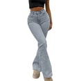 thumbnail image 2 of Fewfanhot Pants for Women Vintage High Waisted Skinny Flared Jeans Wide Leg Hem Denim Pants, 2 of 9
