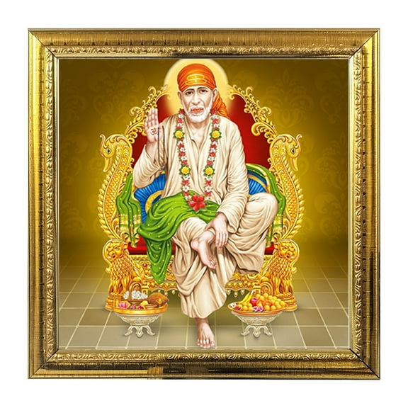 Lord Sai Baba India God Idol Photo Frame for Pooja Hindu Bhagwan Devi Devta Photo Frame Wall Decor Puja Temple Photo Frame 5.1 in