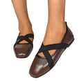thumbnail image 4 of SuTry Women's Square Toe Mary Jane Flats Elastic Crisscross Strap Glossy PU Leather Lightweight Comfortable Slip On Casual Office Daily Walking Shoes(39), 4 of 8