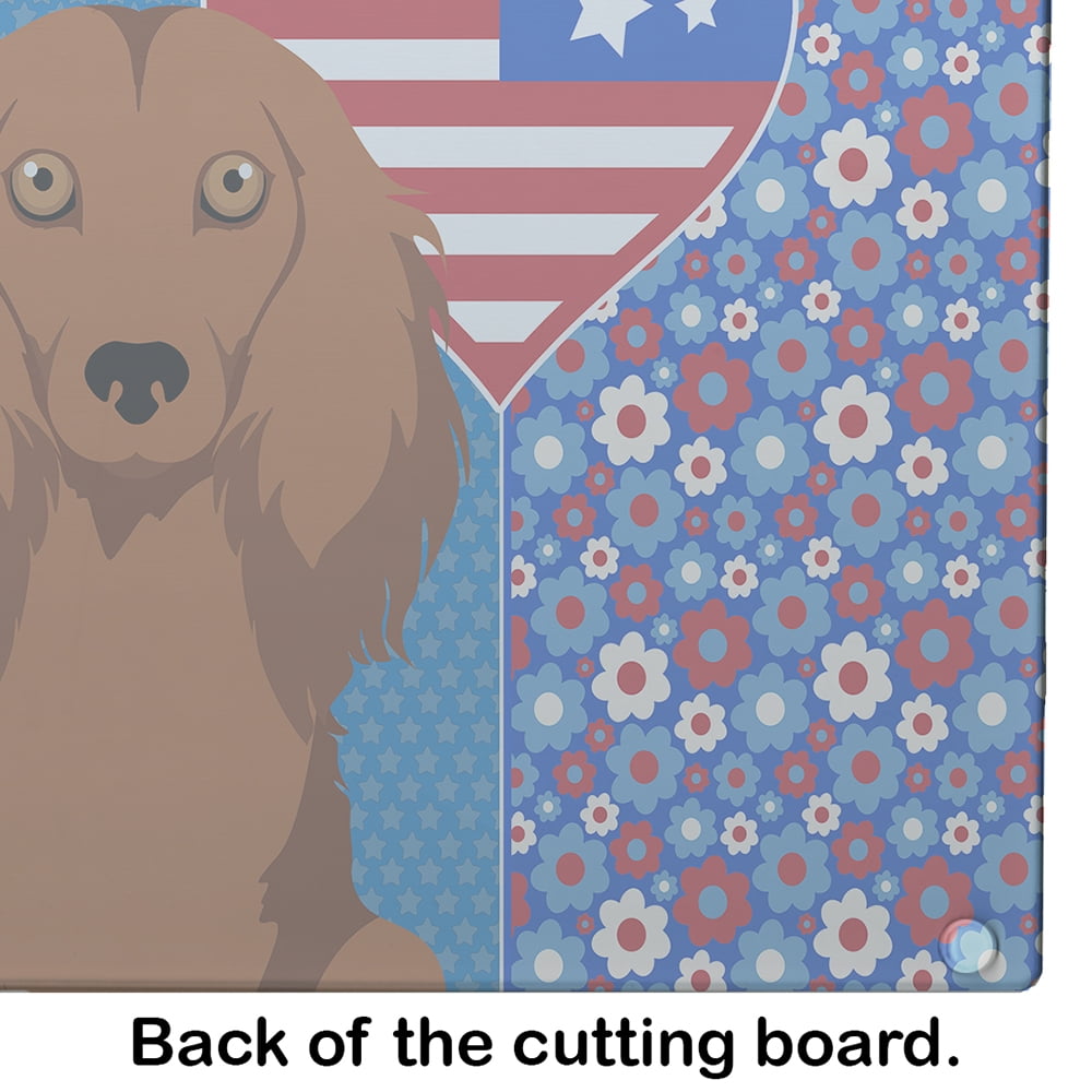 Longhair Red Dachshund Glass Cutting Board Large 12 in x 15 in