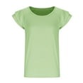 thumbnail image 3 of lcziwo Girls T Shirts Ruffle Short Sleeve Round Neck Loose Blouse Summer Solid Color Casual Kids Tee Tops Green Birthday Gifts, 3 of 7