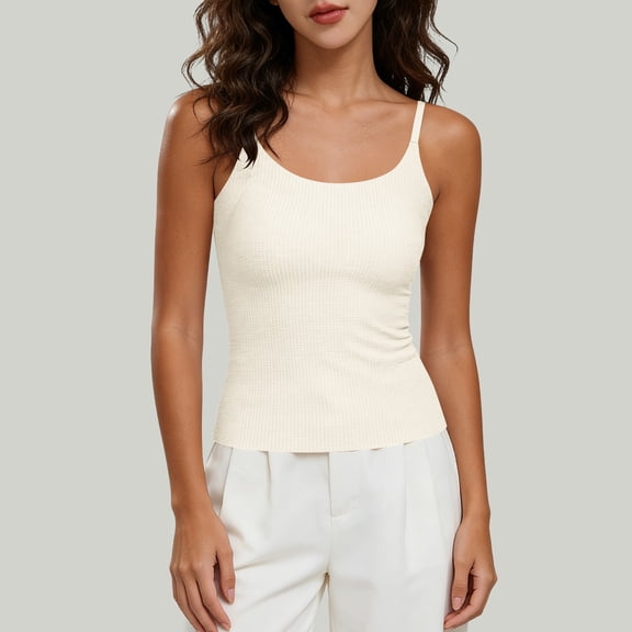 Njagoc3 Women Solid Color Fitted Spaghetti Strap Cami Top Casual Basic Sleeveless Top