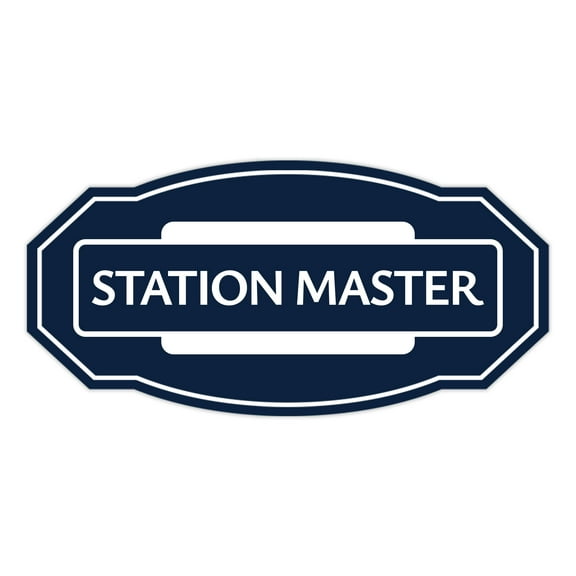 Signs ByLITA Victorian Station Master ABS Plastic | Laser Engraved | Easy Installation | Elegant Design Sign (Navy Blue / White) - Large