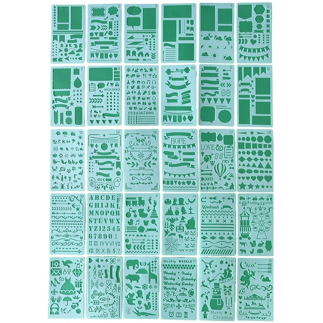 Injueey 30 unids/set, plantilla para diario, Kit de planificador de plástico, diario/cuaderno/diario/álbum de recortes, herramienta de pinturas