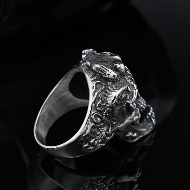 Anillo de acero de titanio con diseño de calavera de hip hop