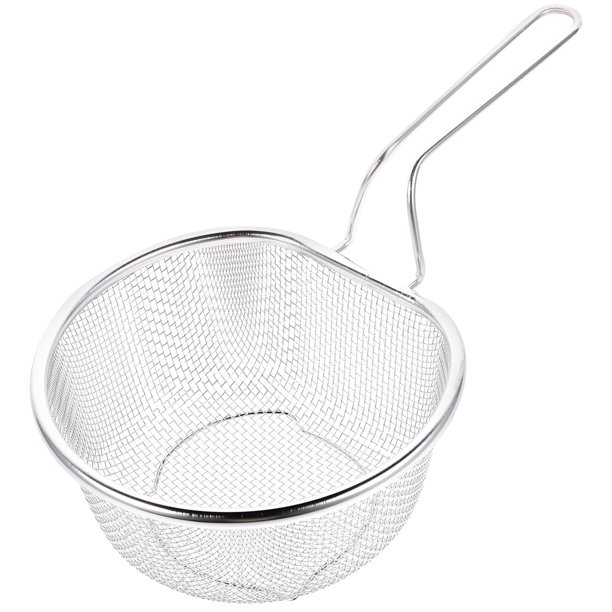 Cesta para freír de acero inoxidable con asa y filtro de aceite (18 cm)