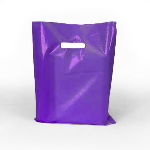 Purple Plastic Shopping Carrier Bags 15 x 18 x 3 Inch Patch Handle 100 500 1000 