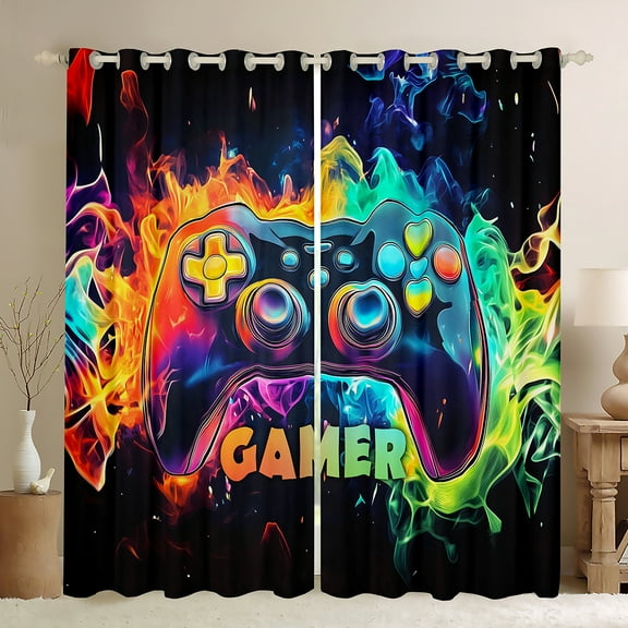 Homewish Gradient Gamepads Black Out Curtains for Kids Children Boys,Abstract Ombre Gamer Curtains Pack of 2 (42x63 Each),Video Game Bedroom Curtains,Super Cozy Room Decor