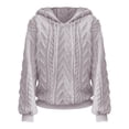 thumbnail image 2 of Women's Textured Knit Sweater Hooded Long Sleeve Pullover Warm Comfortable Winter Top Grey XXL, 2 of 6