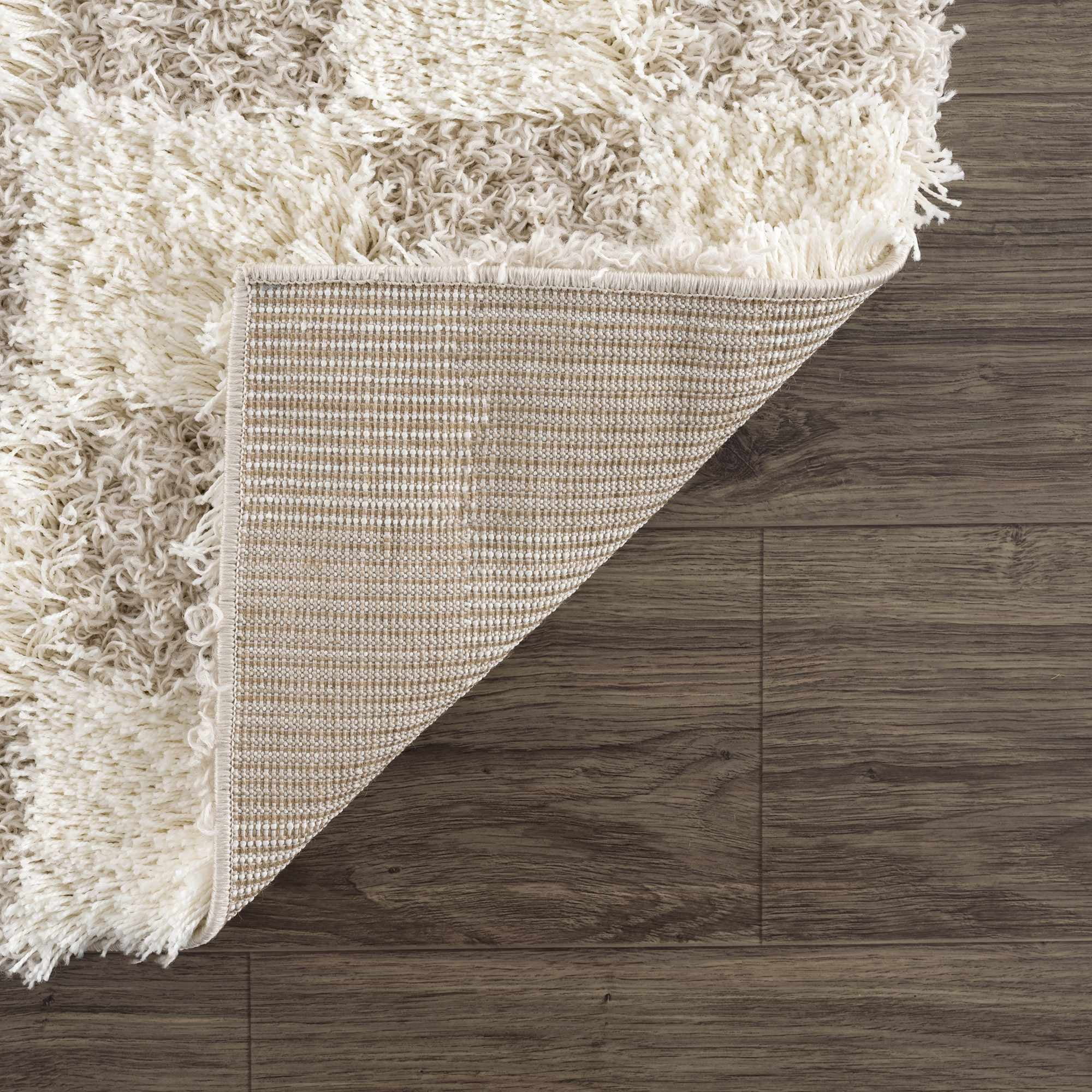 Hauteloom Marshmallow Modern Checkered Shag Area Rug - High Pile Fluffy Shaggy Carpet for Kids Room, Nursery, Living Room, Bedroom - Beige, Cream, White - 5'3" x 7'3" (5x7)