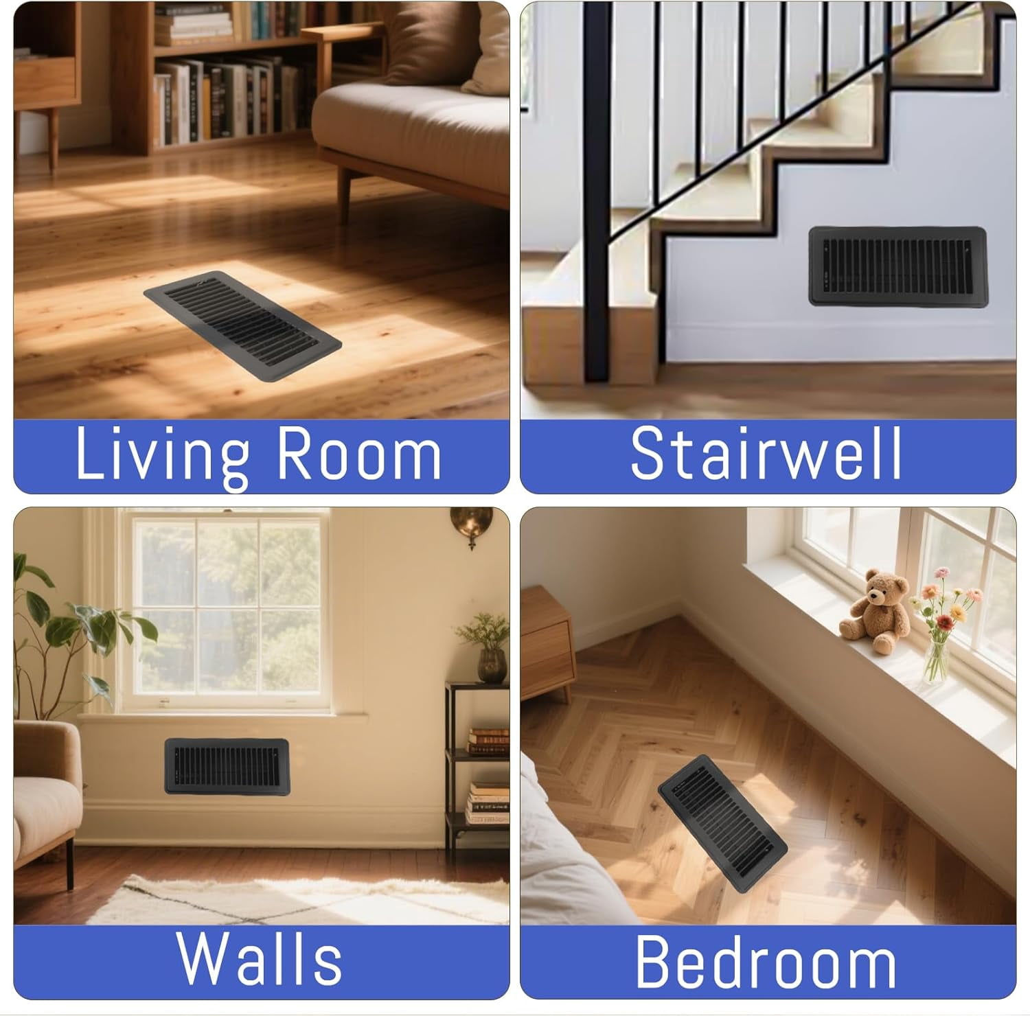 VIB 4 x 10 Floor Register, Black Heavy Duty Metal Air Vent Cover with Rust Proof Finish and Adjustable Knob, Ideal for Floor Wall Ceiling Home Use