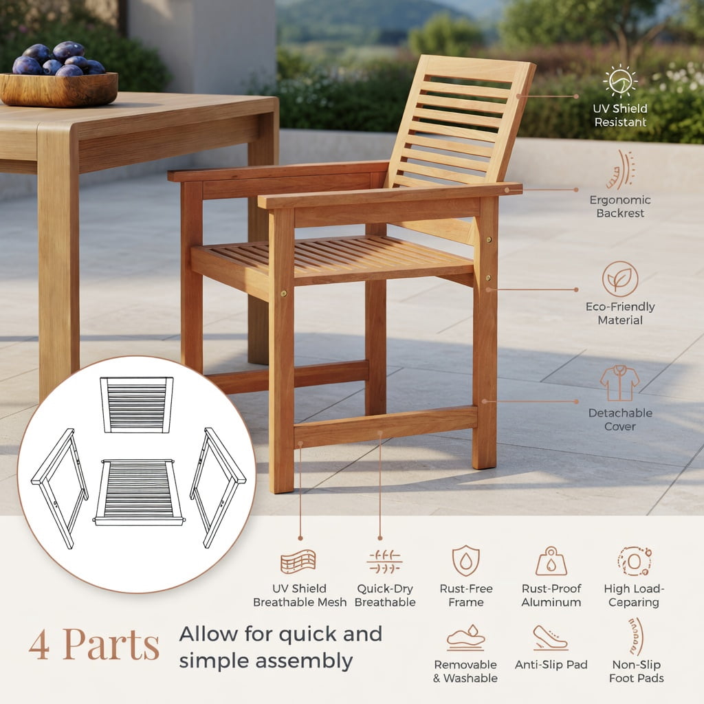 Hommoo 2-Piece Wood Patio Chair Set with Ergonomic 105° Backrest, Slatted Breathable Seat & Rustic Outdoor Design for Deck, Porch, Garden & Backyard, Natural