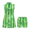 thumbnail image 4 of COEQINE Golf Ball Club Cart and Bag Green Stripes Print Tennis Dress for Women Sleeveless 2 Pieces Exercise Dresses with Built in Shorts and Pockets V-Neck Soft Golf Outfits, XL, 4 of 7