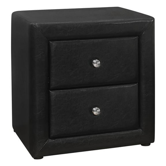 21 in. Black Faux Leather Two Drawer Nightstand