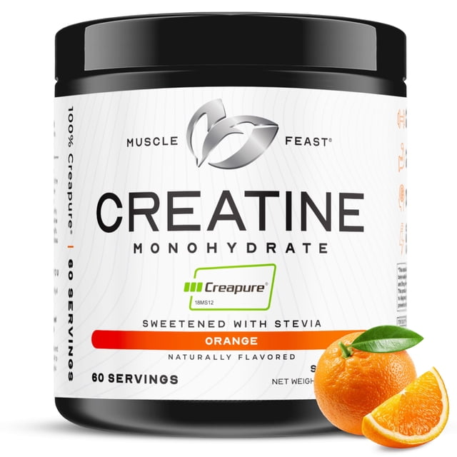 Creatina monohidrato en polvo Muscle Feast Creapure, vegana, cetogénica, sin gluten, fácil de mezclar, suplemento para la recuperación muscular, creatina de confianza para el crecimiento muscular, sab