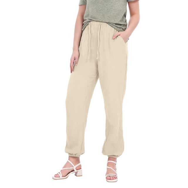WILLBEST Pantalones Casuales para Mujer, Color Sólido, Cintura Elástica, Bolsillo, Pijama, Ropa Cómoda para el Hogar, para Relajarse y Uso Diario. Mediana