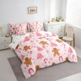 thumbnail image 3 of Feelyou Gingerbread Man Kids Bedding Comforter Set 7 Pieces, Kawaii Xmas Tree Full Bedding Set, Girly Pink Christmas Reversible Fitted Sheet Flat Sheet, Lightweight Room Decor, 3 of 7