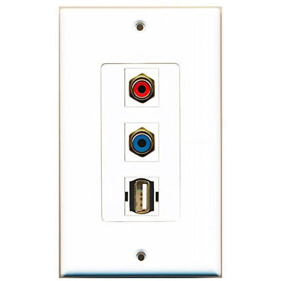 RiteAV - 1 Port RCA Red and 1 Port RCA Blue and 1 Port USB A-A Decorative Wall Plate Decorative