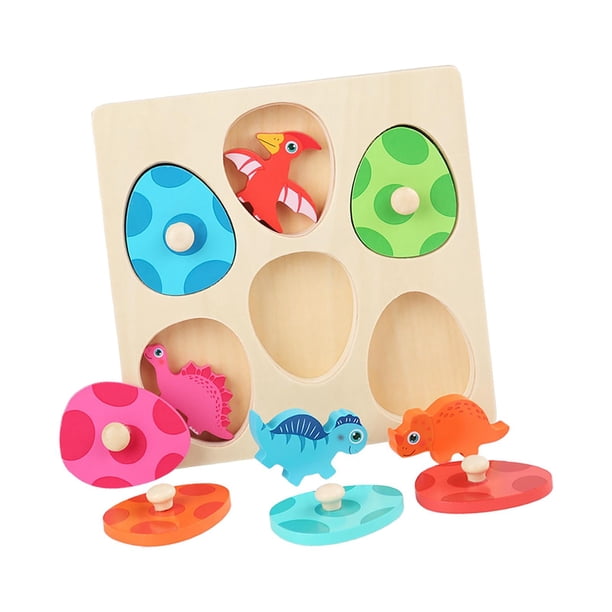 Rompecabezas de clavijas de madera, rompecabezas, huevo de dinosaurio, juguete para niños, rompecabezas de doble capa para niños, niños, niñas