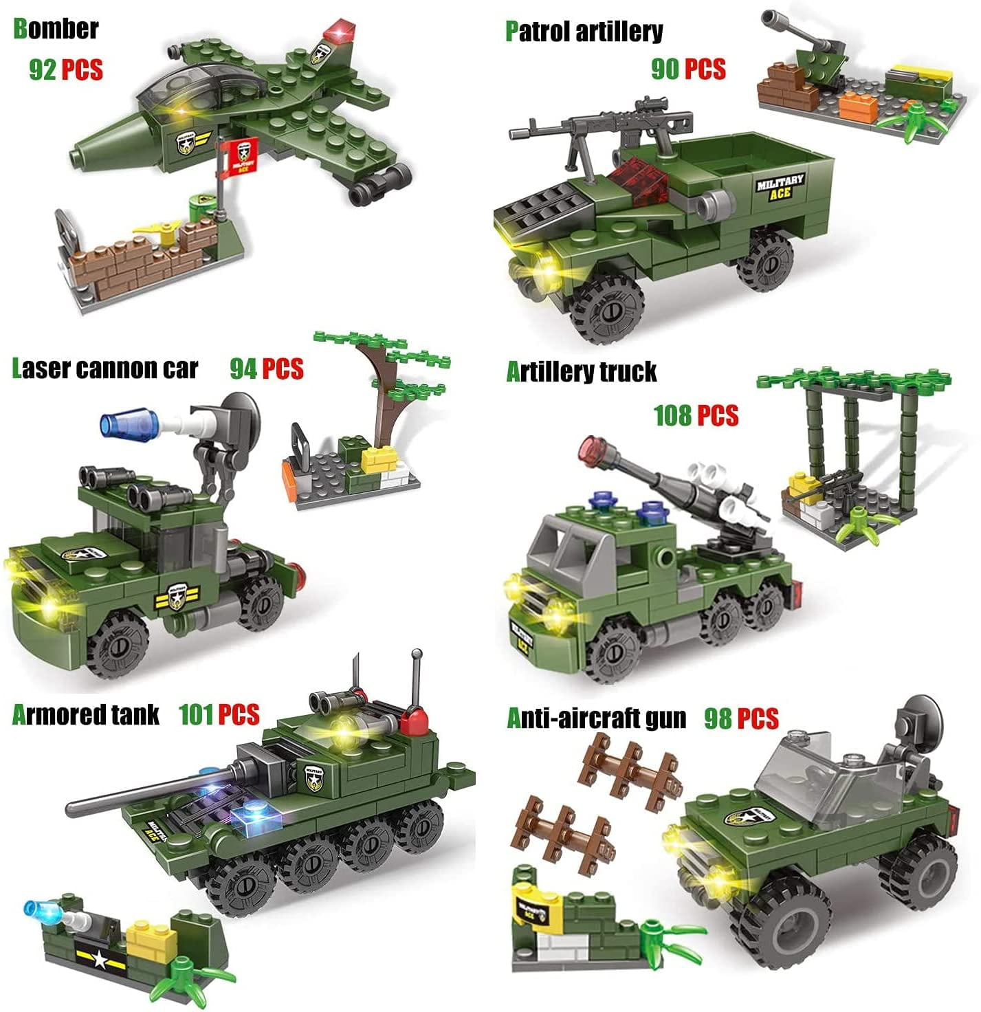 1164 Pcs Building Toy Set, City Building Block Kit for Boys Girls, Army Military Base Corps War Stem Toys, Gift for Kids Ages 6-12, Green