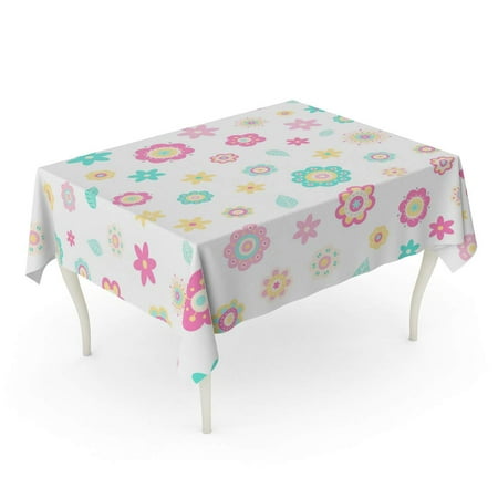 

KDAGR Flat Flowers Cute Pastel Colors Light Pink Yellow Green Tablecloth Table Desk Cover Home Party Decor 60x104 inch