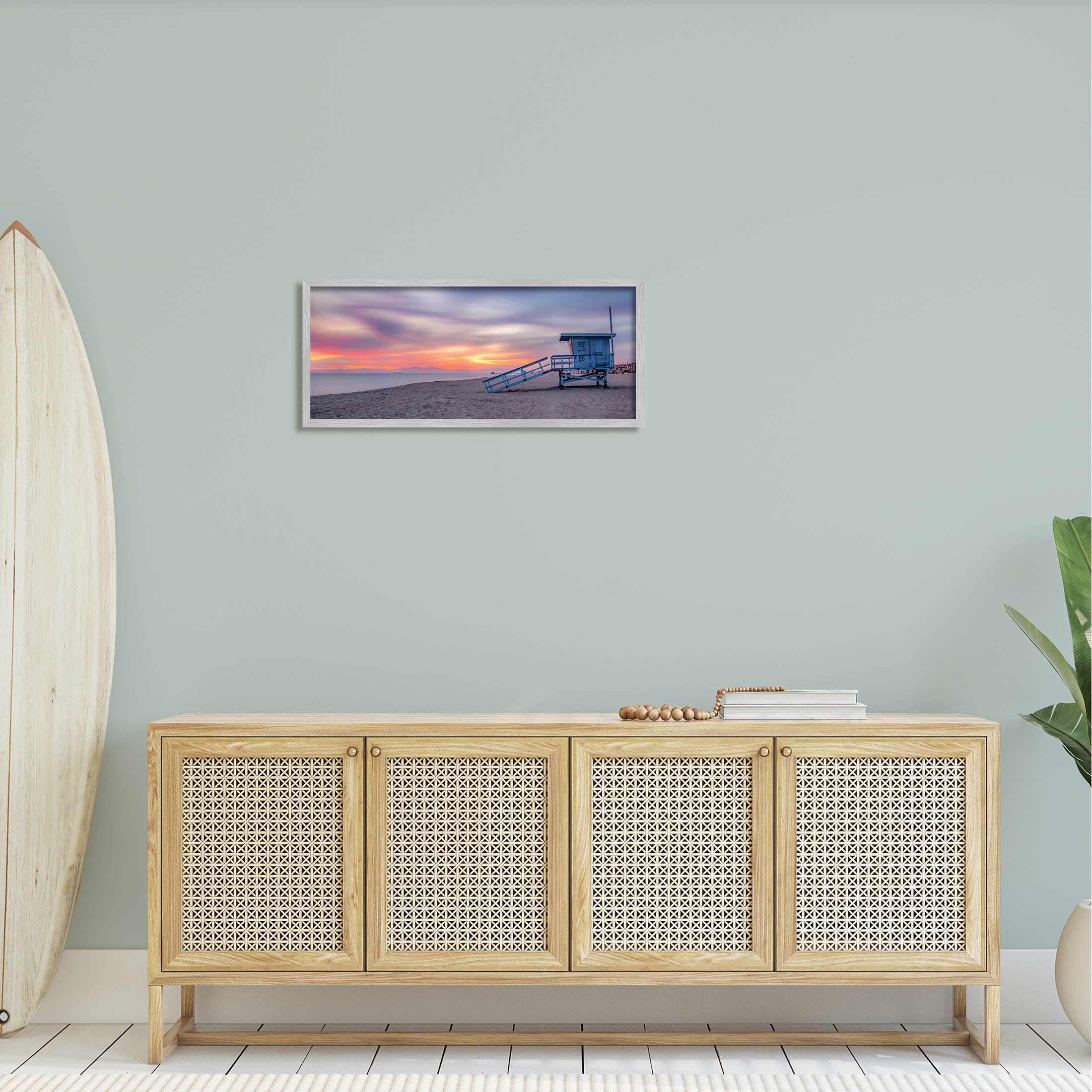 Beach Hut Sunset Horizon Sky Coastal Photograph Gray Framed Art Print Wall Art