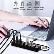 7 Port USB 2.0 Hub Multi - Port USB Splitter with On/Off Individual Switch LED Power Status Display for Laptop