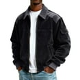 thumbnail image 2 of Bomber Jacket Men Zip Up Lightweight Corduroy Jackets Casual Stylish Fall Winter Coats Windbreaker Clothing with Pockets Black L, 2 of 4