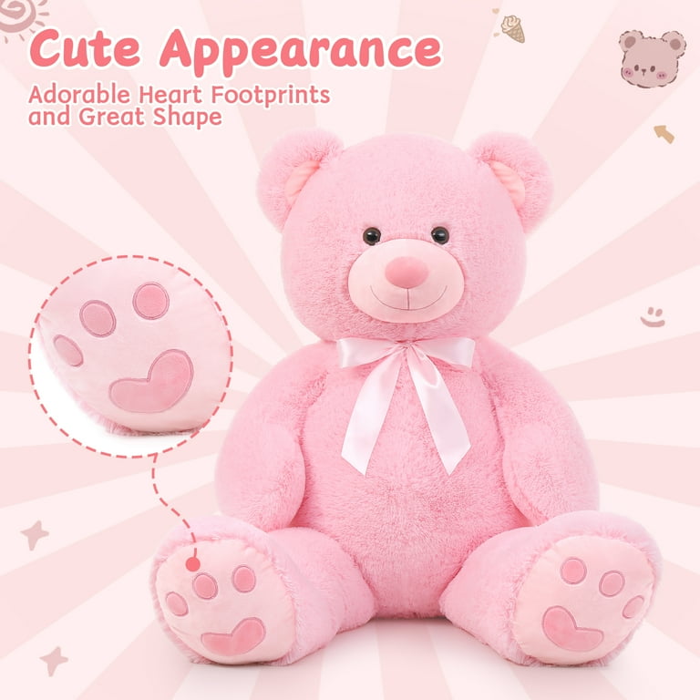 MorisMos Jumbo Fluffy 4ft Giant Pink Teddy Bear Stuffed Animal