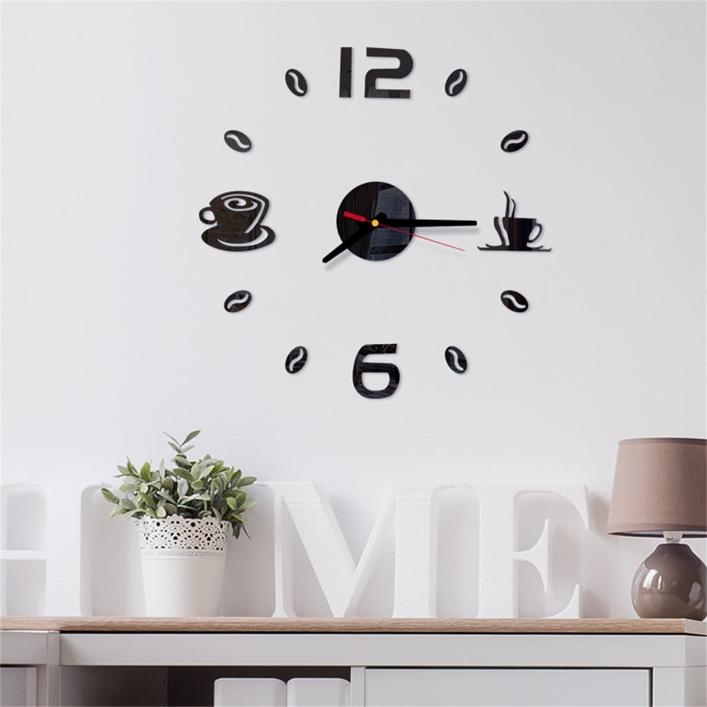 SUNYUAN Large Black 3D Frameless Wall Clock Stickers DIY Wall Decoration  for Living Room Bedroom - Walmart.com