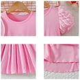 thumbnail image 4 of Toddlers Cotton Summer Dress Girls 3-10 Years Puff Short Sleeve Ribbed Swing Dress with Cloud Crossbody Bag (9 Years, Pink), 4 of 7