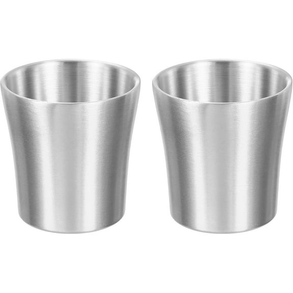 2 Pcs 304 Stainless Steel Cup, 6.08oz/180ml Double Wall Water Cup Shatterproof Metal Drinking Tumbler for Bar Restaurant Silver