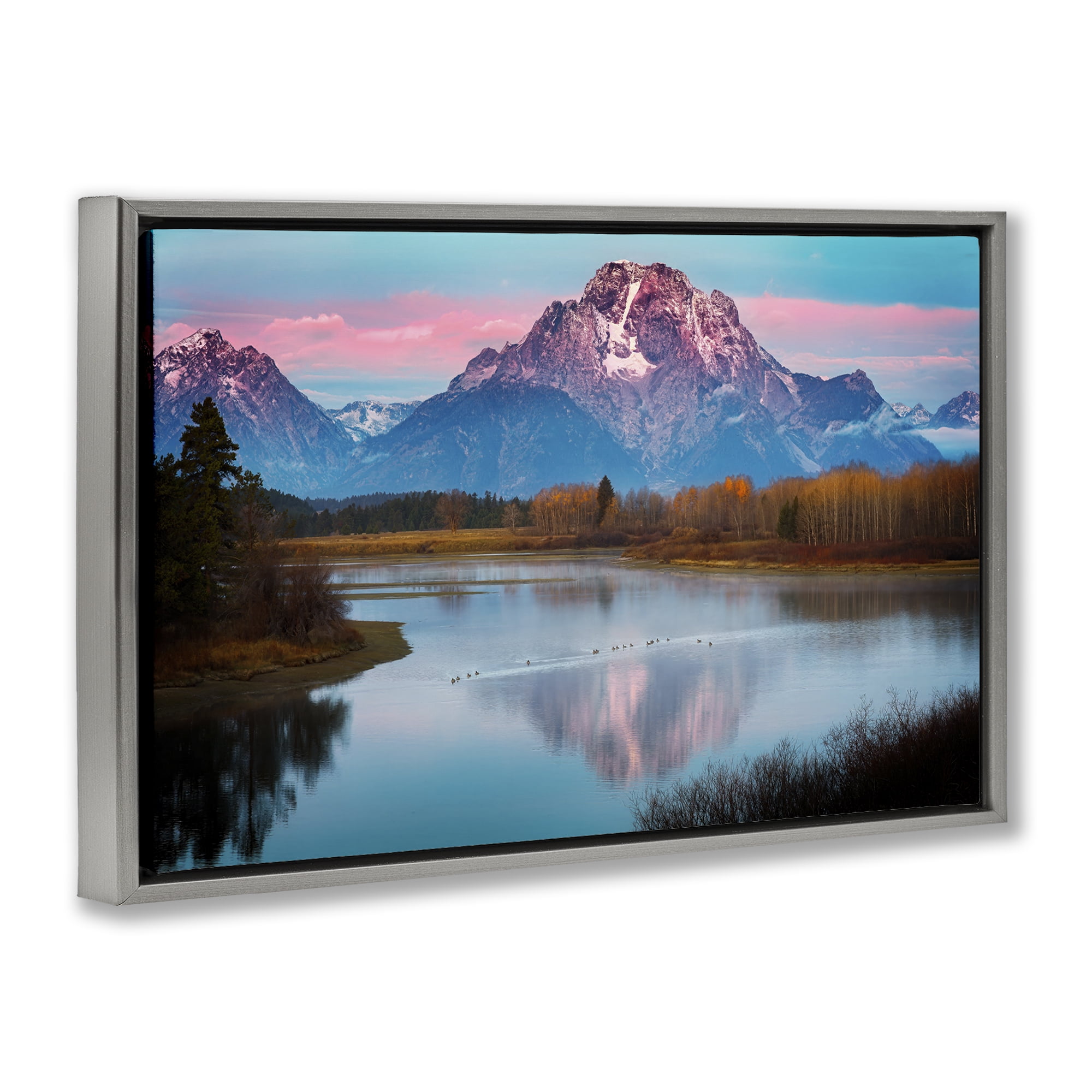 Stupell Industries Vast Mountain Lake Photography Landscape & Nature Photography Gray Floater Framed Canvas Art Print Wall Art, 25 x 17