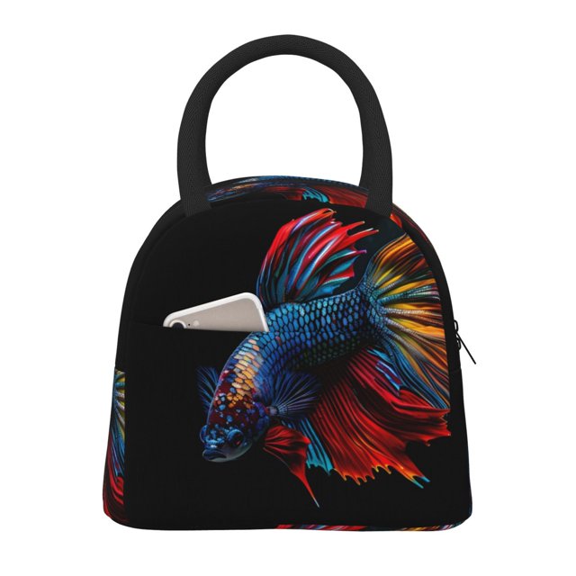 Balery Colorful Betta Fish Bolsa de Almuerzo para Mujeres, Caja de Almuerzo, Bolsa de Almuerzo Pequeña Impermeable, Tote de Almuerzo Reutilizable con Gran Capacidad