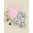 thumbnail image 4 of Bagilaanoe 2pcs Toddler Baby Girl Long Pants Set Letters Print Short Sleeve T-shirt Tops + Plaid Flare Trousers 6M 12M 18M 24M 3T Kids Casual Outfits, 4 of 8