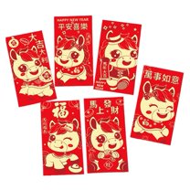 Pekkaxy Year of the Horse Red Envelope 6.62x3.51 Inch Paper Pack, Gold Pattern Festive Design for Money Gifts, Chinese New Year Wedding Holiday Business Use