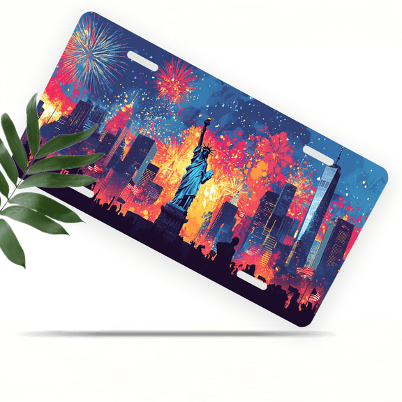 1 Pcs 2D Flat License Plate Covers & Frames, Statue of Liberty For Decorative Front, Waterproof For Decoration Aluminum License Plate Covers & Frames Cover For Men Women, 12" X 6"